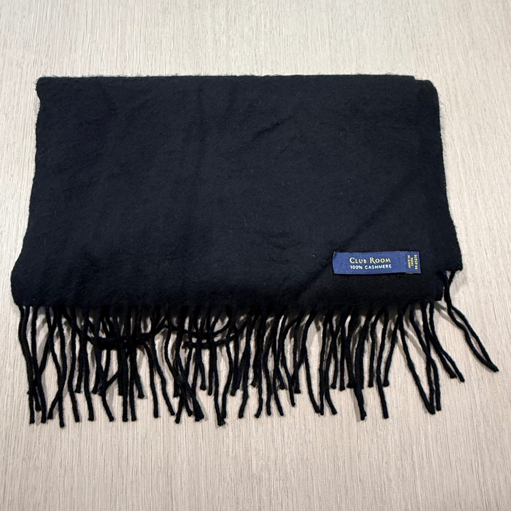 Club Room Mens Black 100% Cashmere Scarf Fringed Winter Neckwear 0986